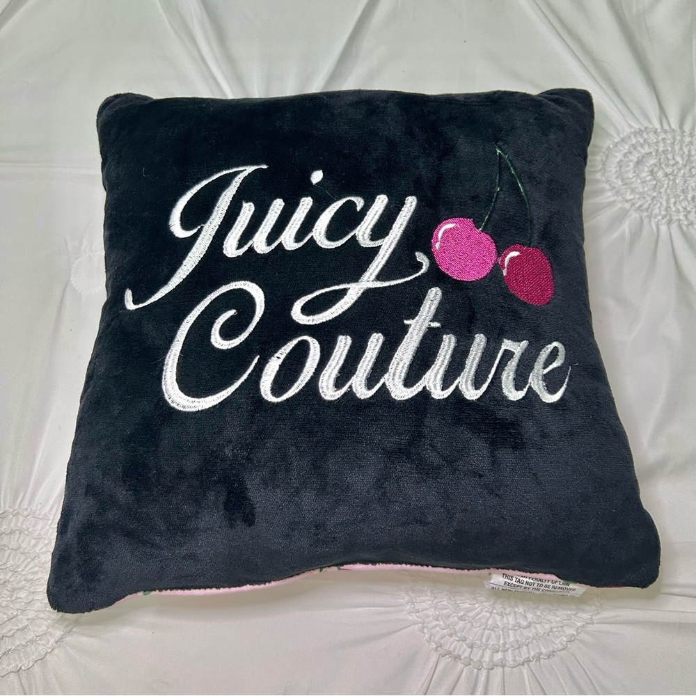 Juicy Couture Black & Pink Novelty Cherry Print Logo Accent Pillow